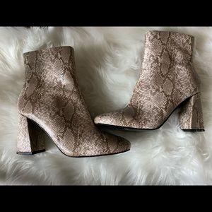 Tan snake print booties
